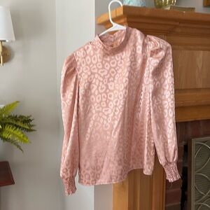 Pink silk leopard blouse size small. Puffy sleeve.